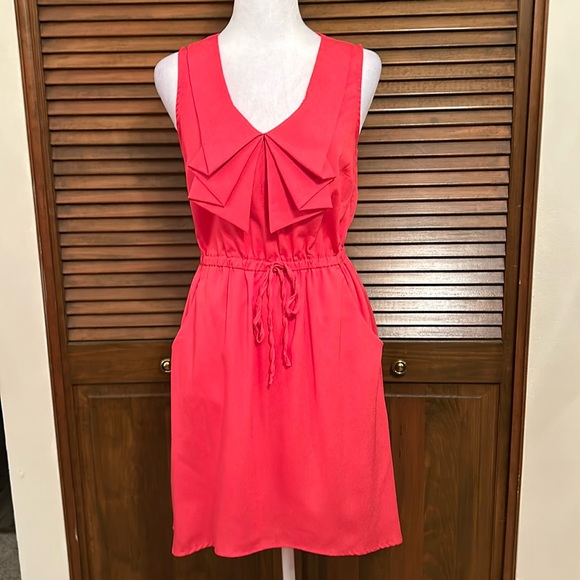 BeBop Red Pullover Elastic Waist Ruffle Collar Summer Dress Size M - Picture 1 of 9